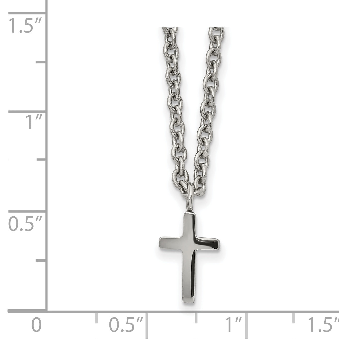 Chisel Stainless Steel Polished 11mm Cross Pendant on an 18 inch Cable Chain Necklace
