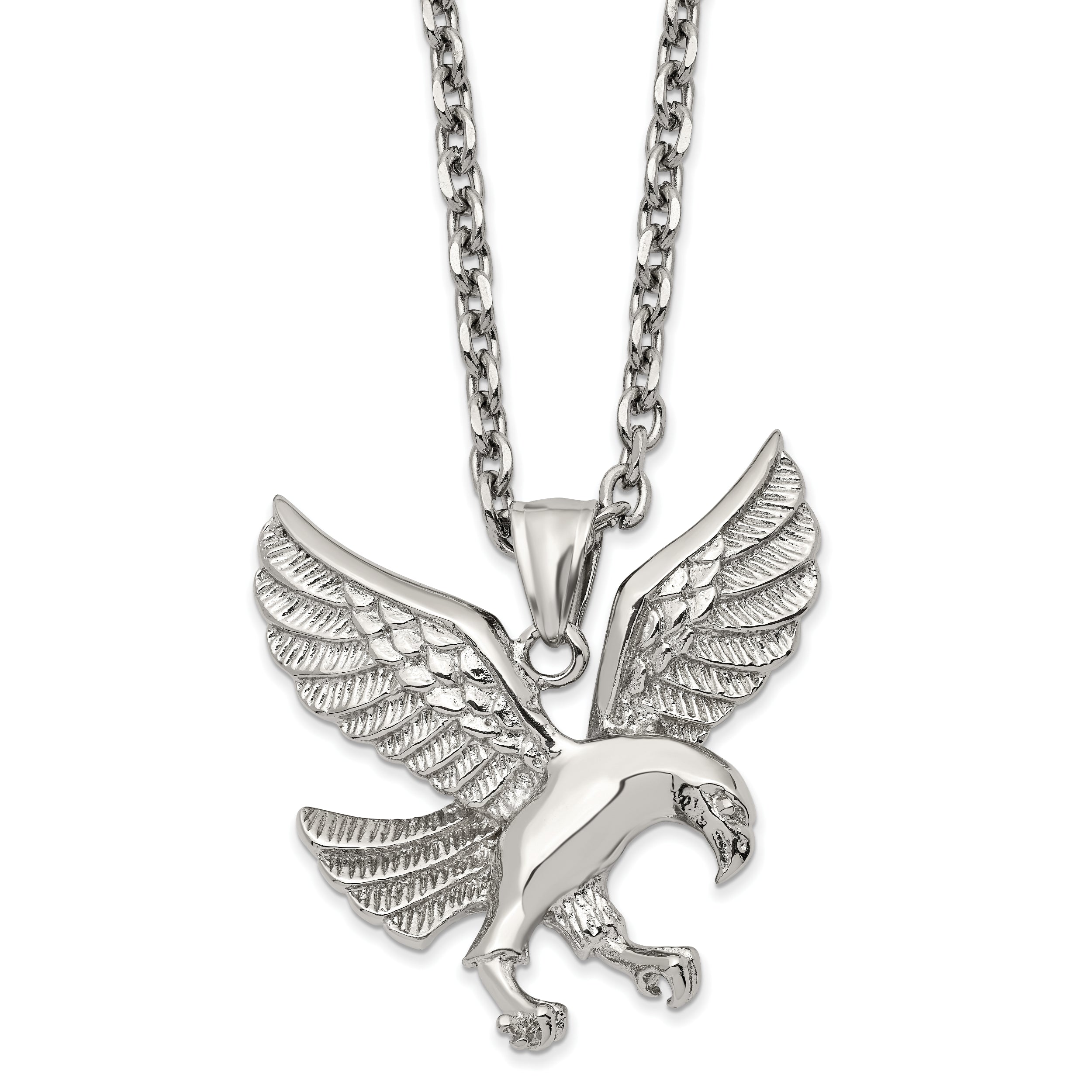 Chisel Stainless Steel Polished Eagle Pendant on a 24 inch Cable Chain Necklace