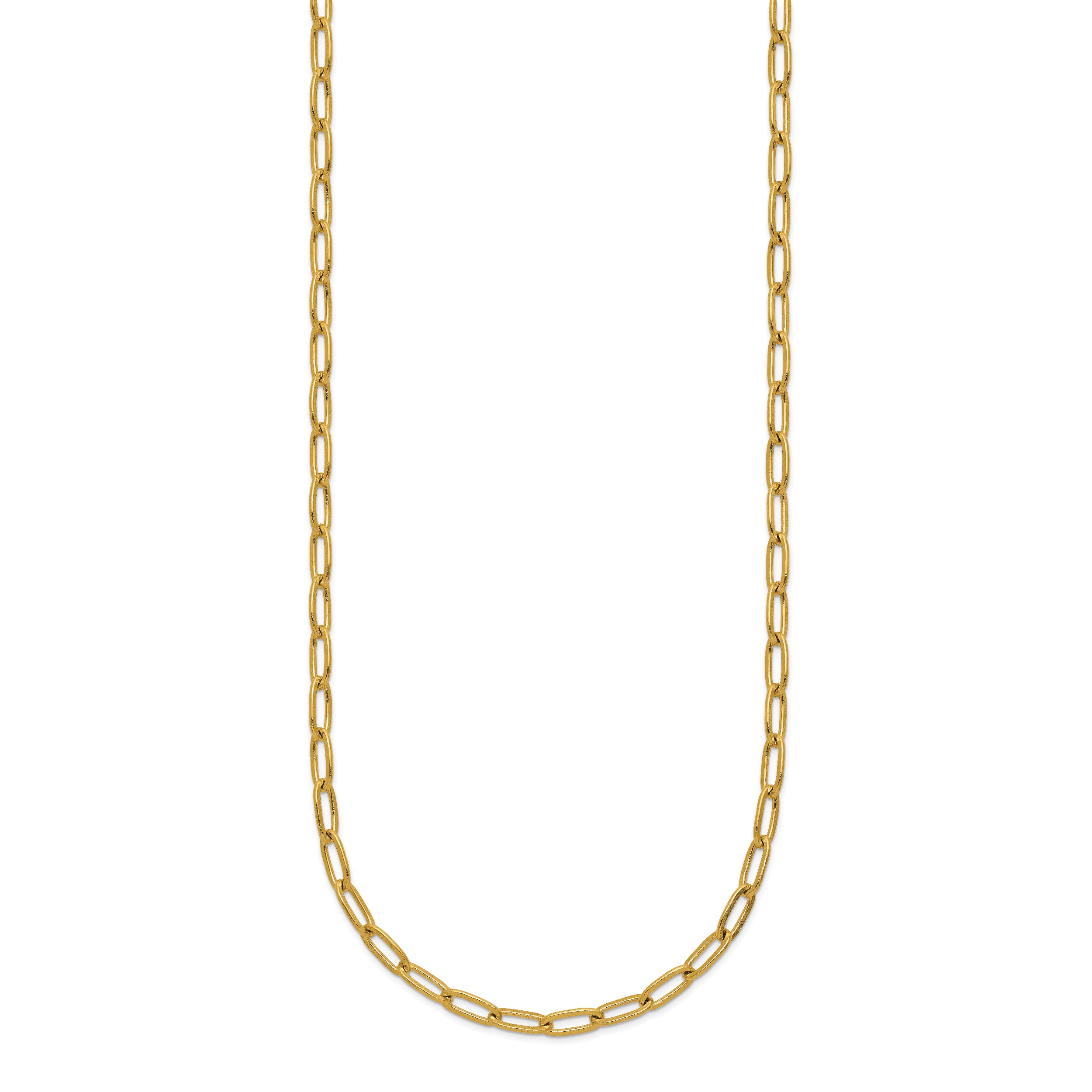 Chisel Stainless Steel Polished Yellow IP-plated Elongated Open Link Paperclip 15 inch Necklace with 2 inch Extension