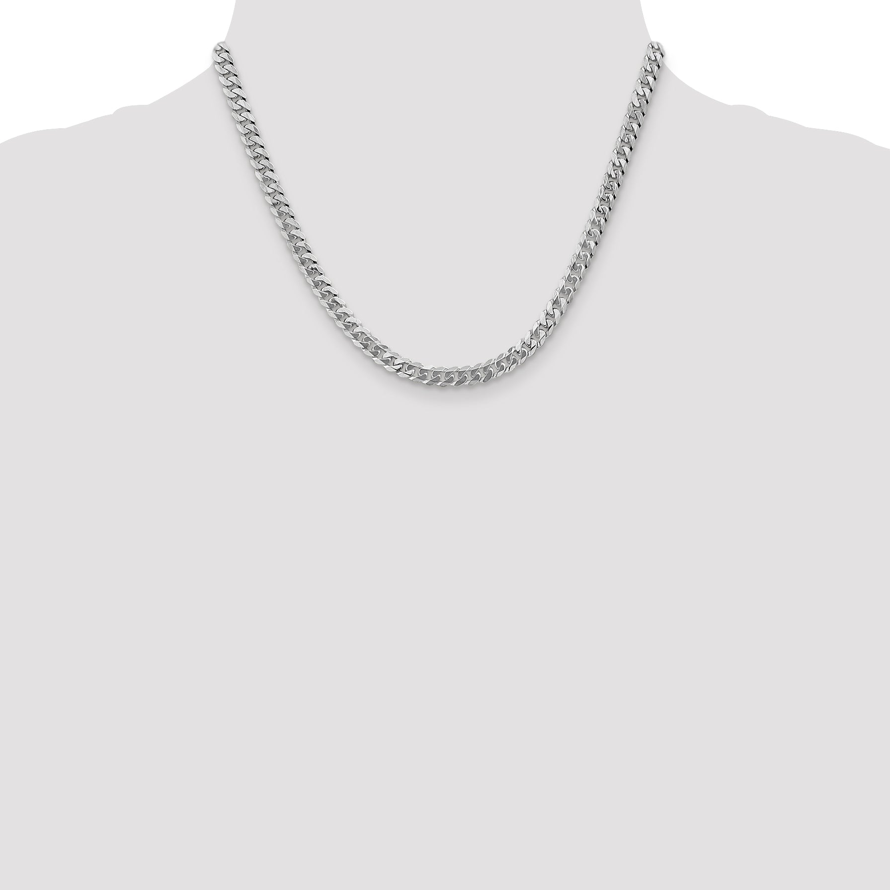 14K White Gold 18 inch 5.75mm Flat Beveled Curb with Lobster Clasp Chain