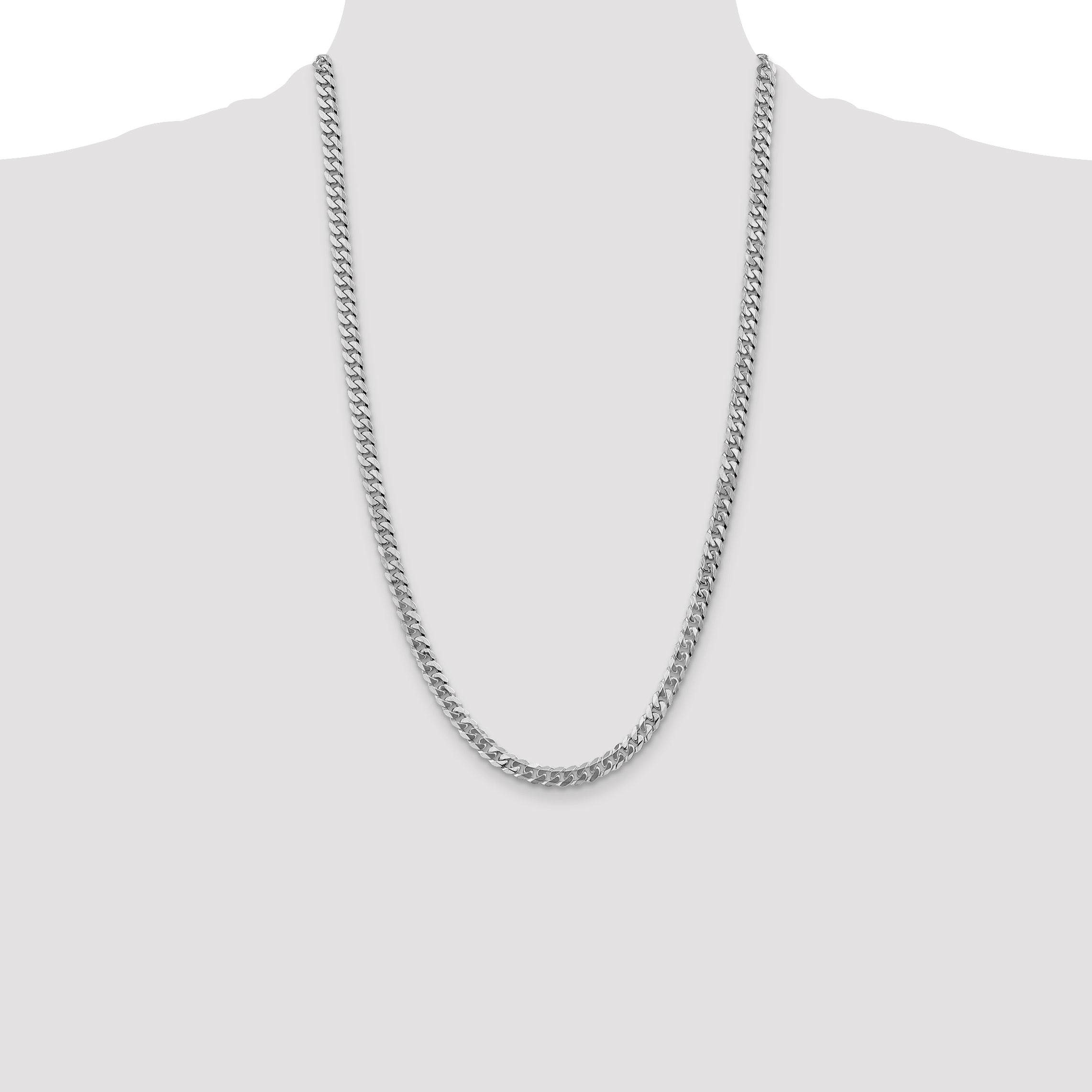 14K White Gold 18 inch 5.75mm Flat Beveled Curb with Lobster Clasp Chain