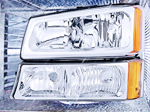 2003-2006 Chevy Silverado 1500 1500HD 2500 2500HD 3500 2007 Chevy Silverado 1500 2500 3500 Classic OE Style Chrome Housing Amber Reflector Headlight Taillight Assembly