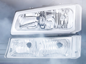2003-2006 Chevy Silverado 1500 1500HD 2500 2500HD 3500 2007 Chevy Silverado 1500 2500 3500 Classic OE Style Chrome Housing Clear Reflector Headlight Taillight Assembly