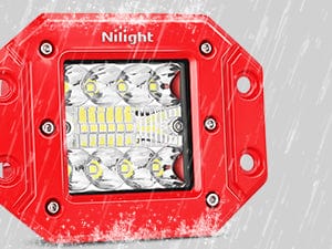 2Pcs 42W Flush Mount LED Lights with Wiring Harness Kit-2 Leads (Red Shell) Waterproof