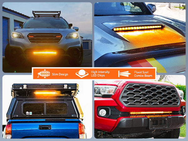 21 Inch 100W 6200LM Amber Slim Spot Flood Led Light Bar