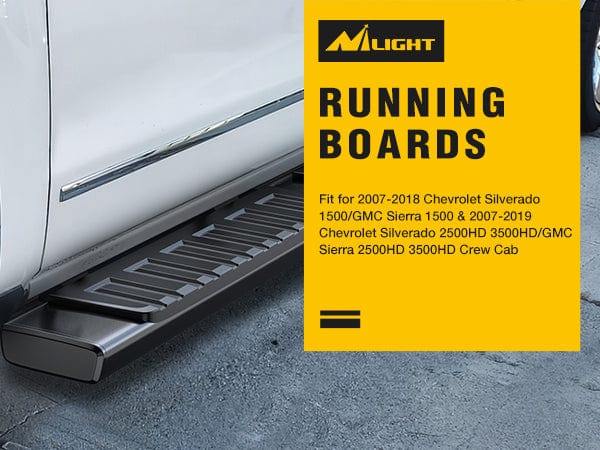 Running Boards for 2007-2018 Chevy Silverado/GMC Sierra 1500 Double Extended Cab 2007-2019 Chevy Silverado/GMC Sierra 2500HD 3500HD 6 Inch Aluminum Side Step Nerf Bars