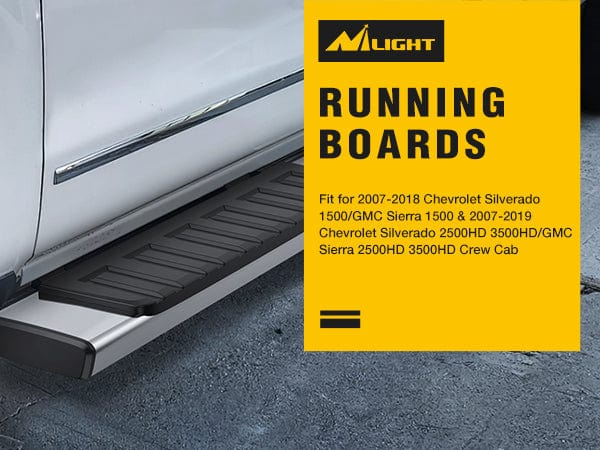 Running Boards for 2007-2018 Chevy Silverado/GMC Sierra 1500 Double Extended Cab 2007-2019 Chevy Silverado/GMC Sierra 2500HD 3500HD 6 Inch Stainless Steel Side Step Nerf Bars