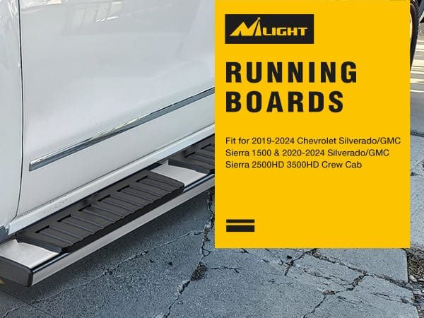 Running Boards for 2019-2024 Chevy Silverado/GMC Sierra 1500 Crew Cab 2020-2024 Silverado/GMC Sierra 2500HD 3500HD 6 Inch Stainless Steel Bolt-on Side Step Nerf Bars