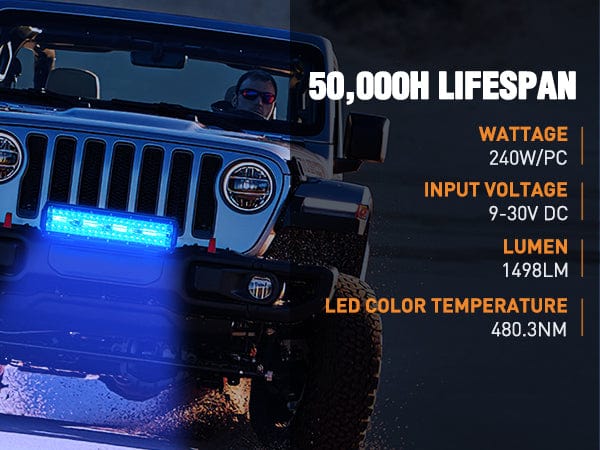 12 Inch 240W 30000LM Blue Triple Row Spot Flood Led Light Bar