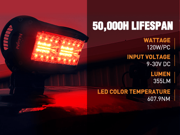 6.5 Inch 120W 355LM Triple Row Spot Flood Red Led Pods