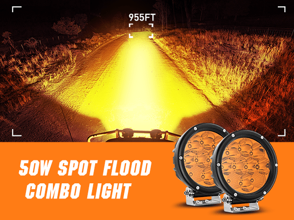 5.7 Inch 50W 5040LM Round Yellow Spot Flood LED Work Lights