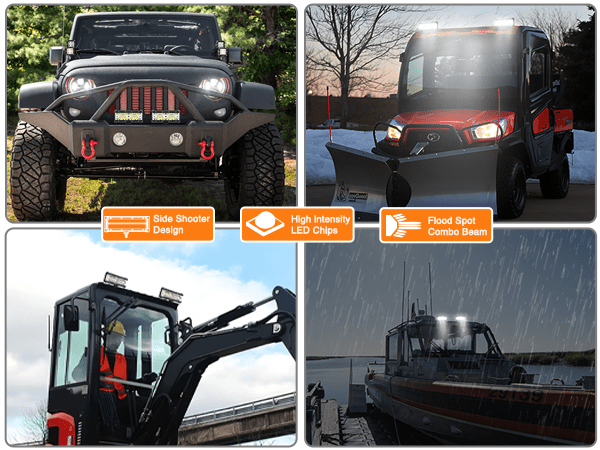 7 Inch 132W Side Shooter Triple Row Spot Flood LED Light Bars