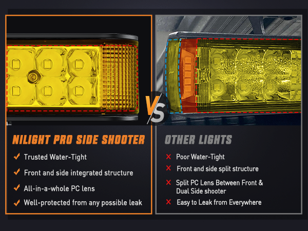 6.5 Inch 60W Amber Side Shooter Quadruple Row Spot Flood LED Light Bars