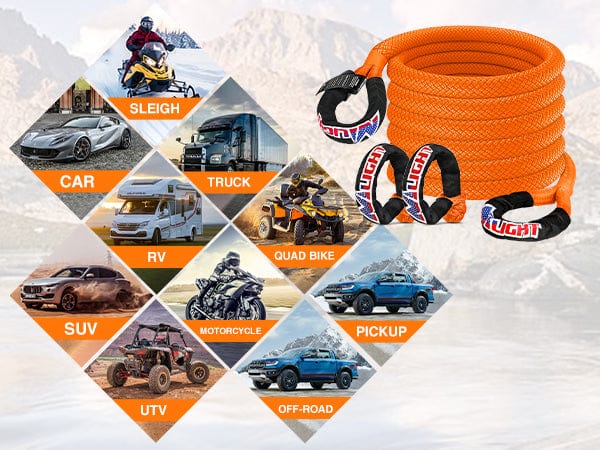 7/8in x 20ft Kinetic Recovery Rope & 2PCS 1/2 in x 24 in Soft Shackle Wide Application