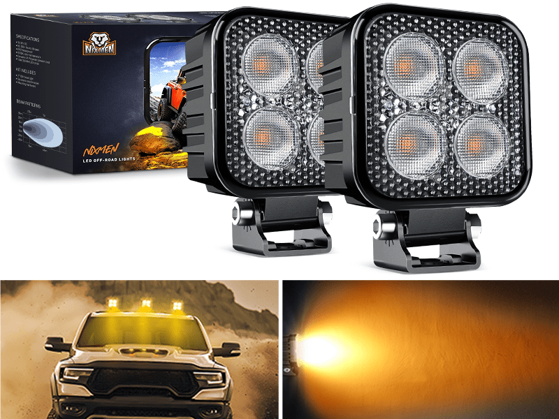 3 Inch 15W 2100LM Square Amber Flood Built-in EMC Led Work Lights