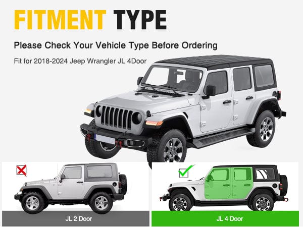 2018-2024 Jeep Wrangler JL 4 Door Side Step Nerf Bars 6 Inch ABS Plastic Matte Black