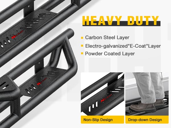 Running Boards for 2007-2018 Chevy Silverado/GMC Sierra 1500;2007-2019 Chevy Silverado/GMC Sierra 2500HD 3500HD Extended Dual-StageTextured Powder Coated Side Step Nerf Bars