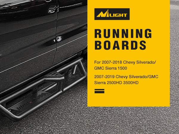 Running Boards for 2007-2018 Chevy Silverado/GMC Sierra 1500;2007-2019 Chevy Silverado/GMC Sierra 2500HD 3500HD Extended Dual-StageTextured Powder Coated Side Step Nerf Bars