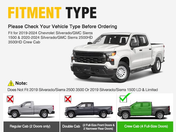 2019-2024 Chevy Silverado/GMC Sierra 1500 Crew Cab 2020-2024 Silverado/GMC Sierra 2500HD 3500HD Running Boards 6 Inch Aluminum Bolt-on Side Step Nerf Bars Running Boards