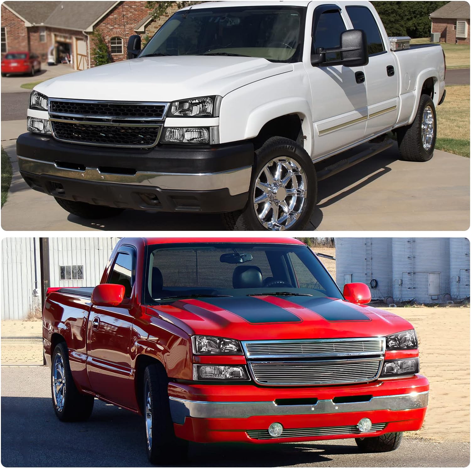 2003-2006 Chevy Silverado 1500 1500HD 2500 2500HD 3500 2007 Chevy Silverado 1500 2500 3500 Classic OE Style Black Housing Clear Reflector Headlight Taillight Assembly