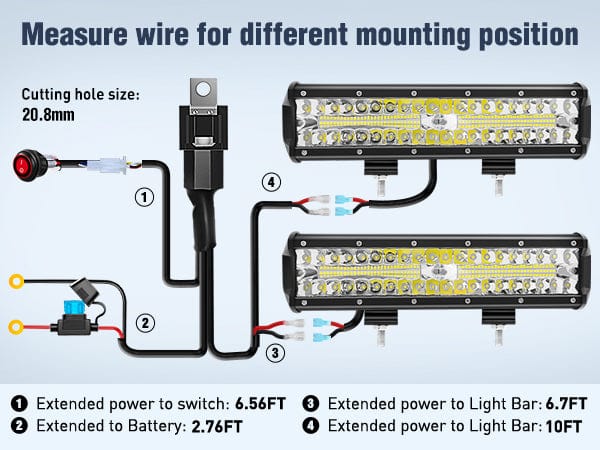 12 Inch 300W 30000LM Triple Row Spot Flood LED Light Bar