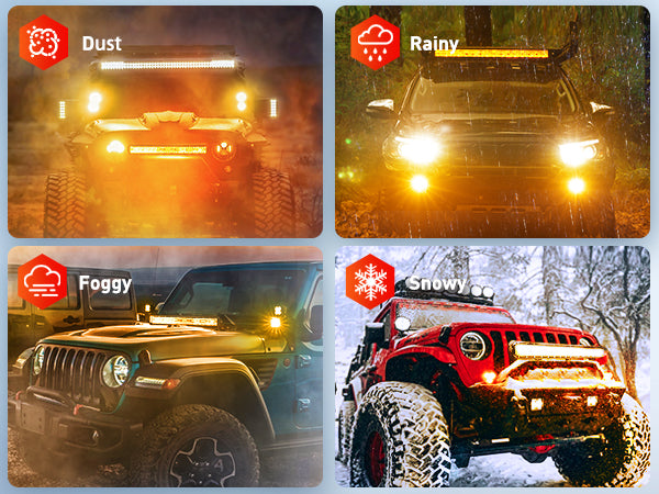 20 Inch 420W 42000LM Triple Row Spot Flood Amber LED Light Bar Kit