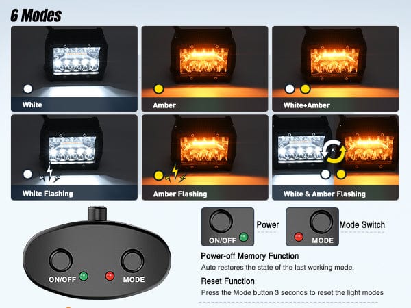 4 Inch 60W Triple Row Amber White Spot Flood LED Pods