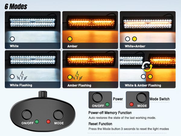12 Inch 300W Amber White Led Light Bar Kit