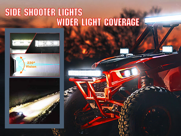 13.5 Inch 456W Side Shooter Quadruple Row Spot Flood LED Light Bar Kit