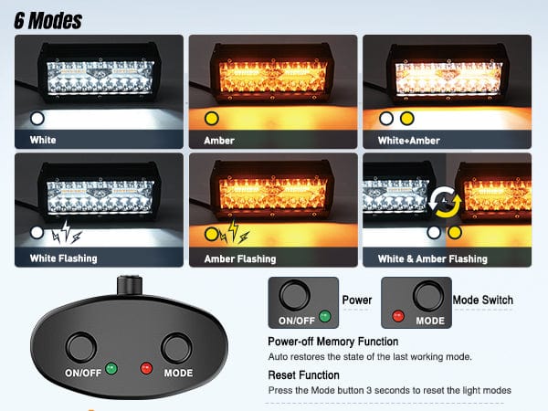 6.5 Inch 120W Triple Row Amber White Spot Flood LED Light Bars