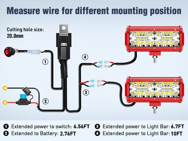 6.5 Inch 120W Triple Row Red Case Spot Flood LED Light Bars