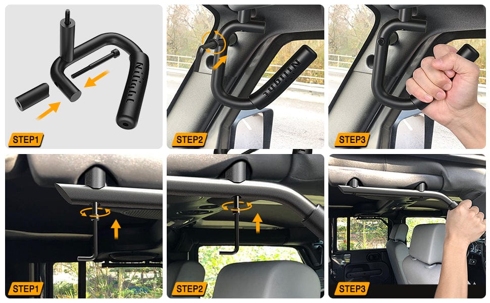 Nilight Front & Rear Grab Handles Aluminum Roll Bar Grip Handles