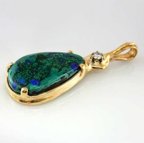 Azurmalachite Diamond 14kt Gold Pendant