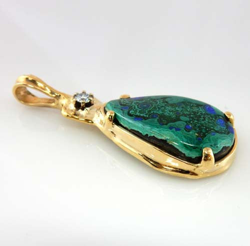 Azurmalachite Diamond 14kt Gold Pendant