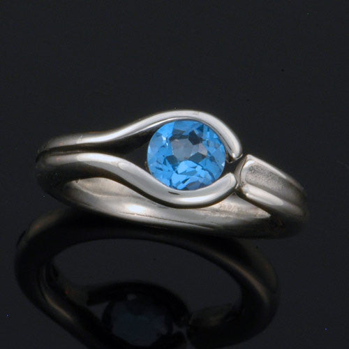 Sterling Silver Blue Topaz Tension Ring Size 5