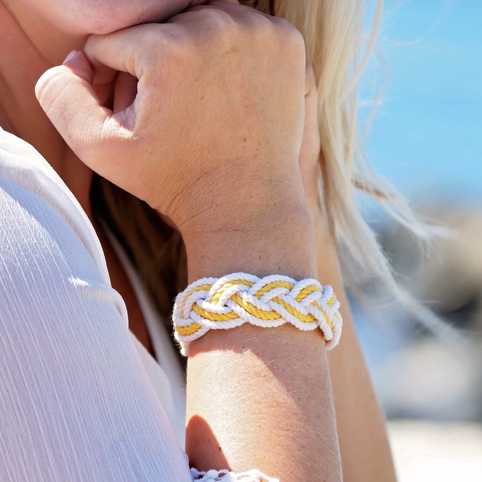 Striped Sailor Bracelet, White w/ Tropical Color Stripe