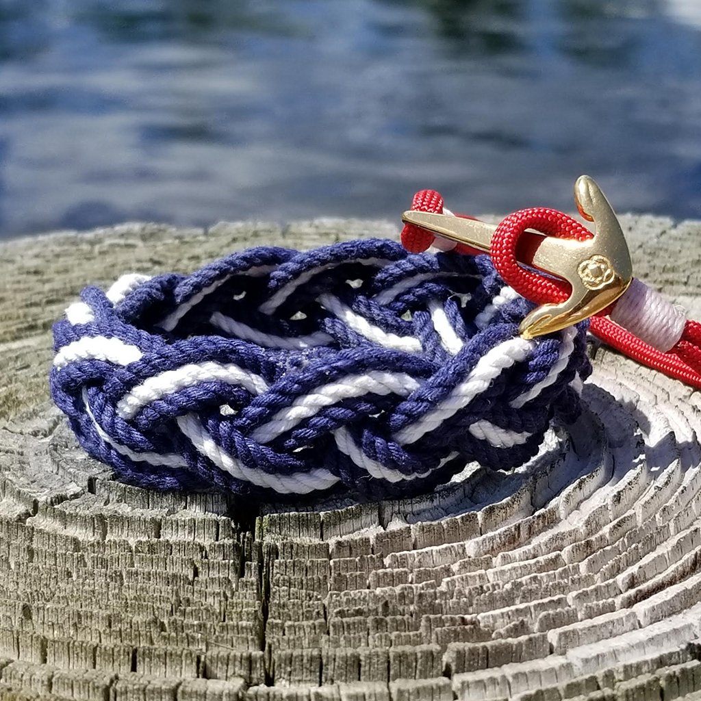 Striped Sailor Bracelet, Nautical Colors w/ White Stripe