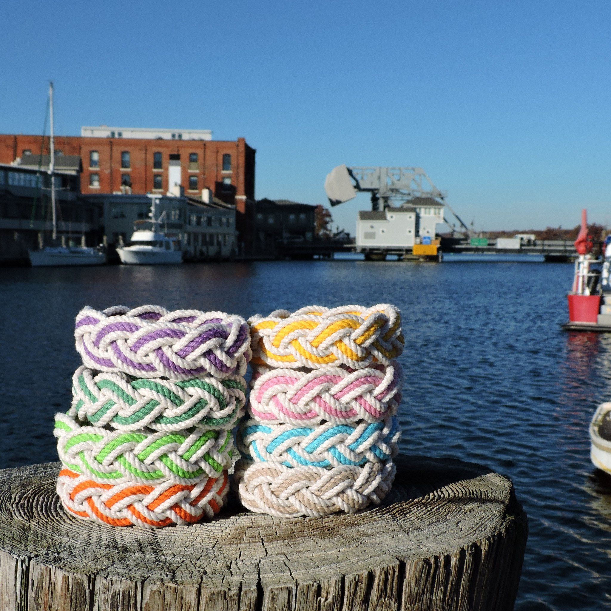 Striped Sailor Bracelet, White w/ Tropical Color Stripe