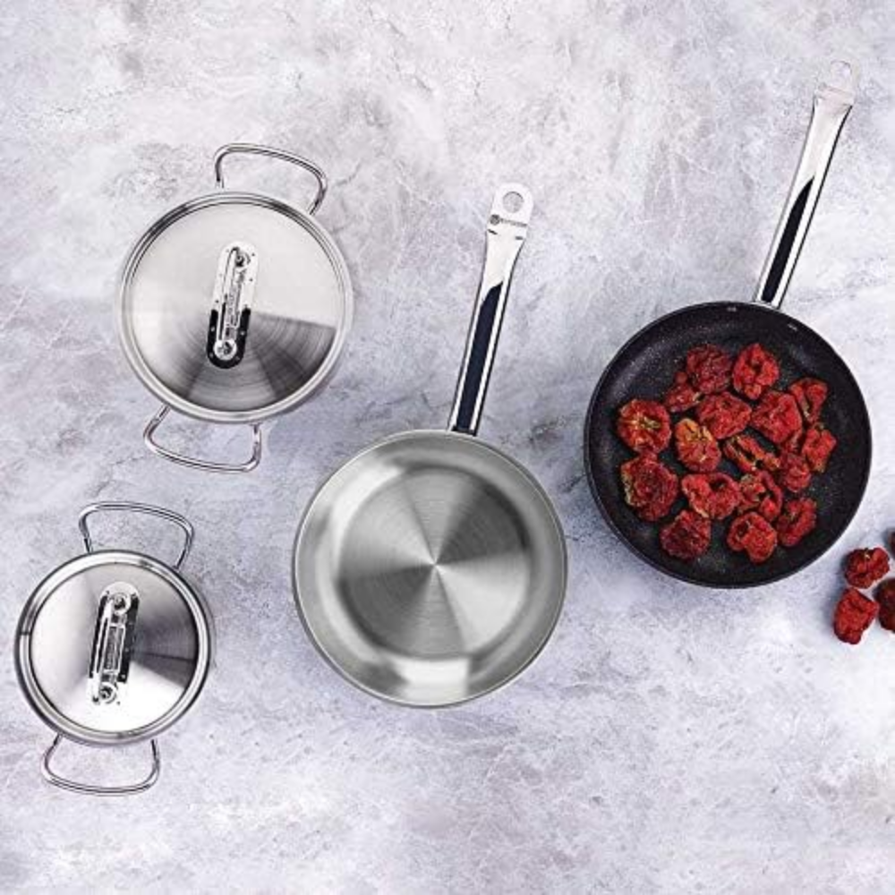 Korkmaz Proline 4 Quart Stainless Steel Saucepan High Profile Lid & Grip Handles