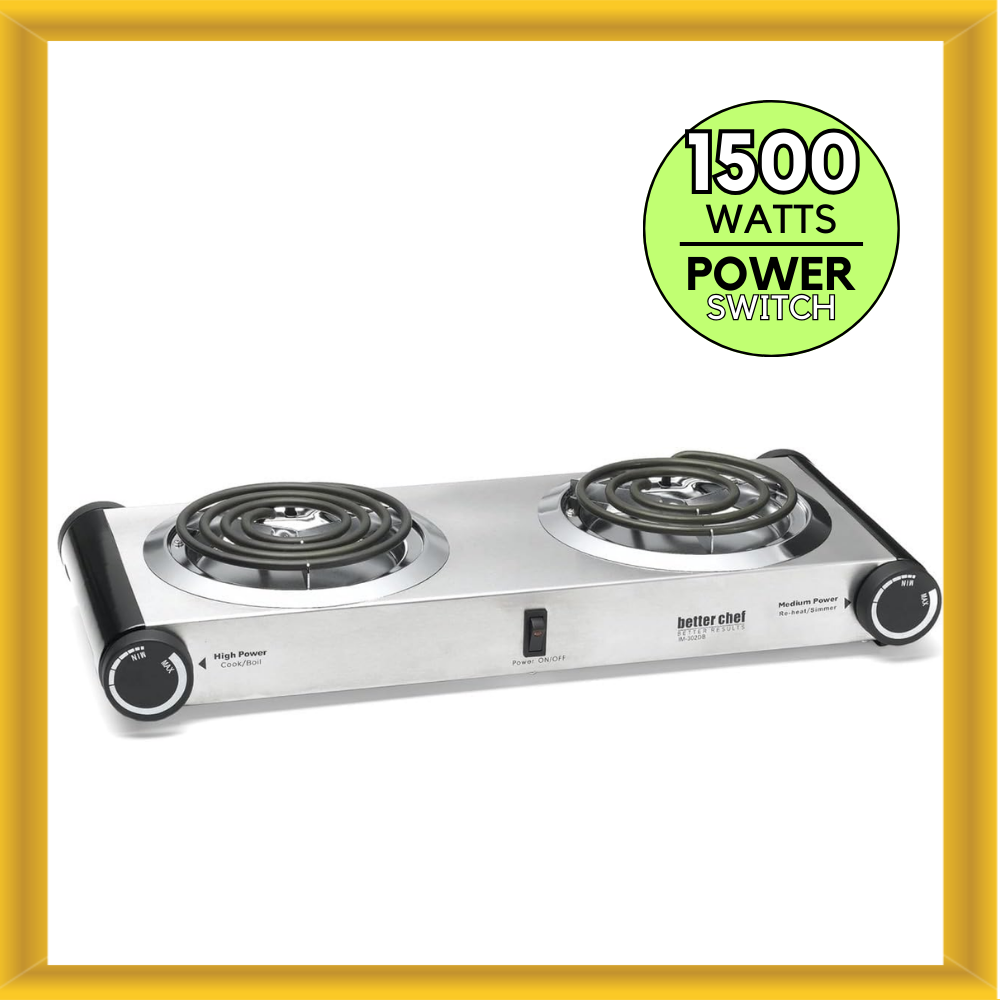 Better Chef IM-302DB 1500W Top Dual Buffet Burner Table Safety On/Off Switch