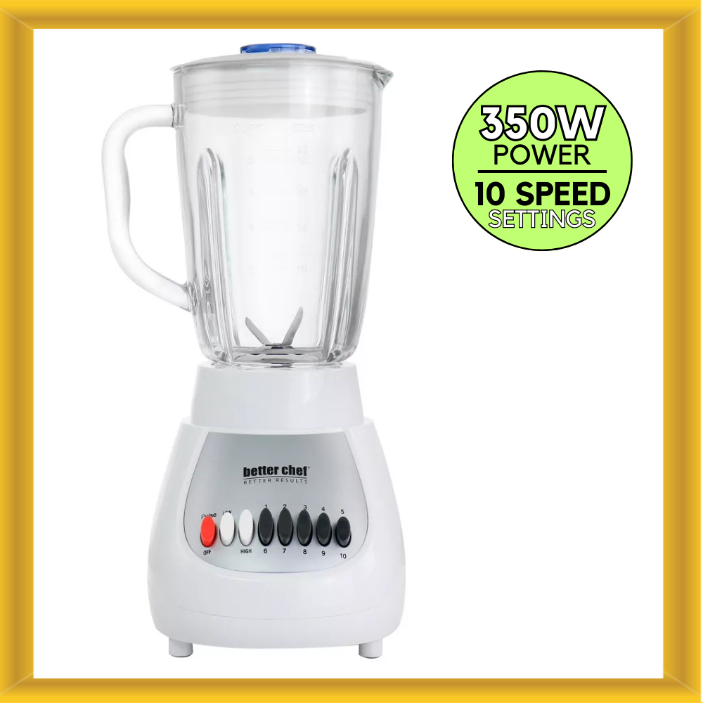 Better Chef IM-617GW 10-Speed 350 Watt 42 Ounce Glass Jar Blender White Silver