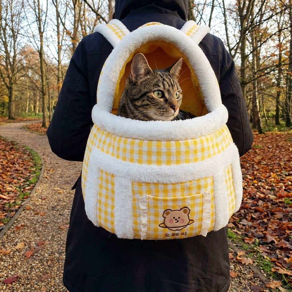 Plush Cat Carrier Bag with Dome Opening | Fleece Lining | M  ...