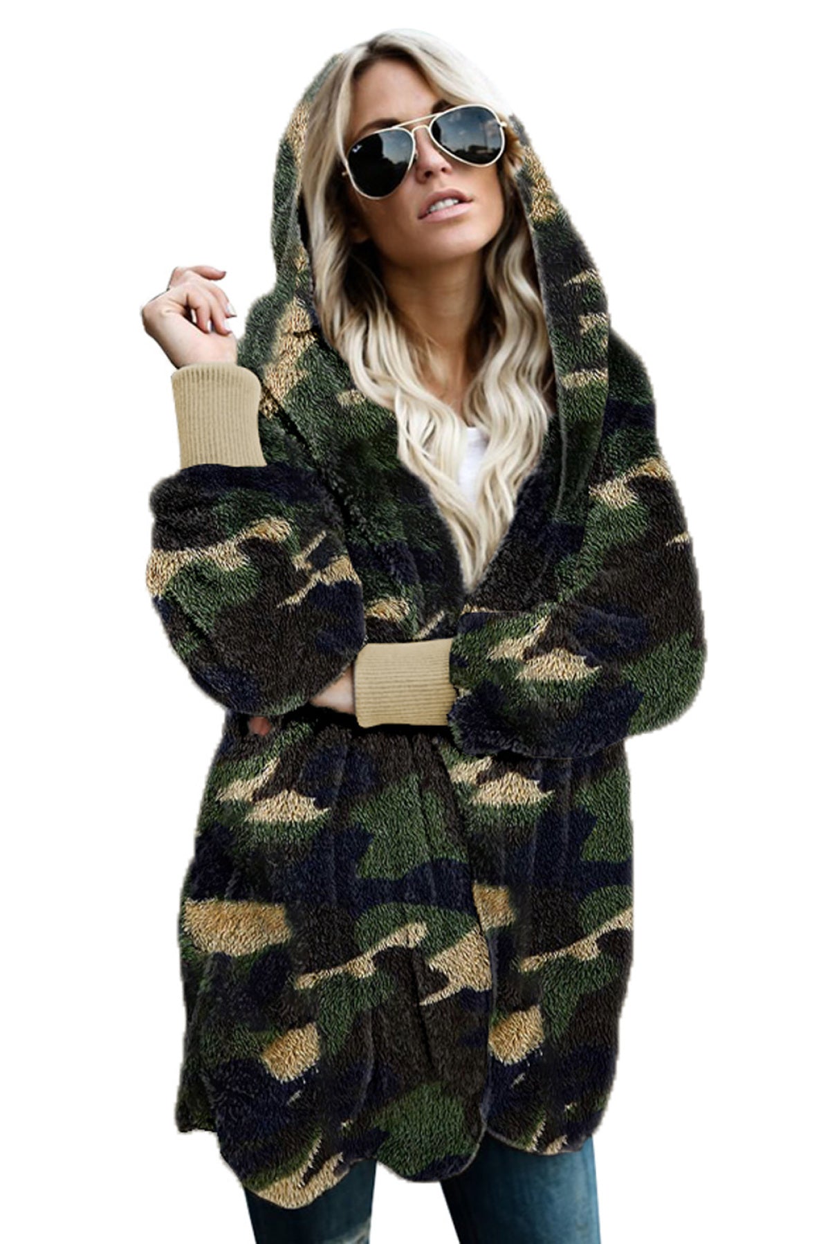 Tie Dye Soft Fleece Hooded Open Front Coat