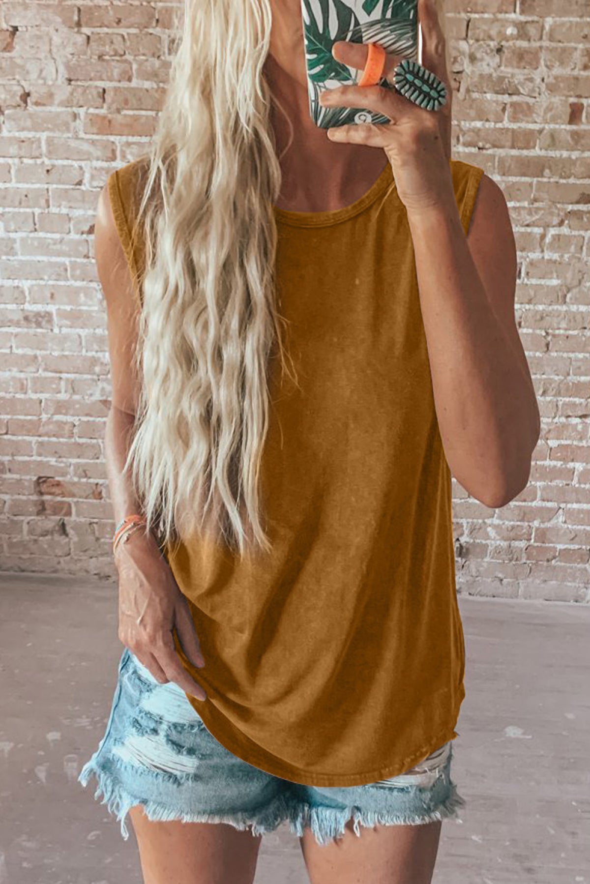 Round Neck Cotton Blend Tank