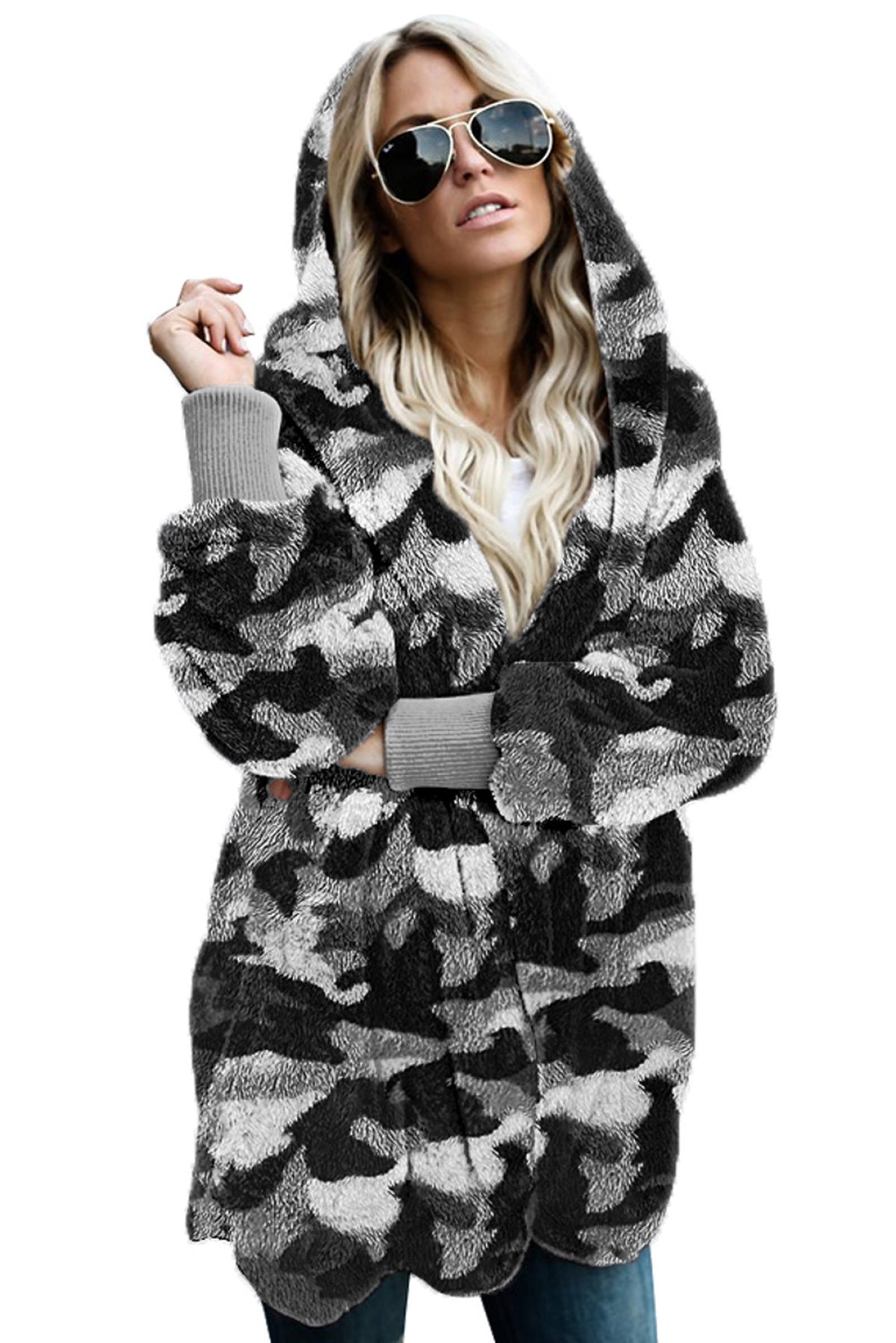 Tie Dye Soft Fleece Hooded Open Front Coat