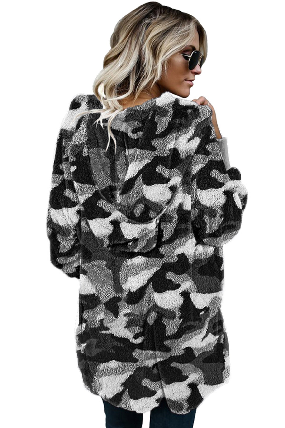 Tie Dye Soft Fleece Hooded Open Front Coat