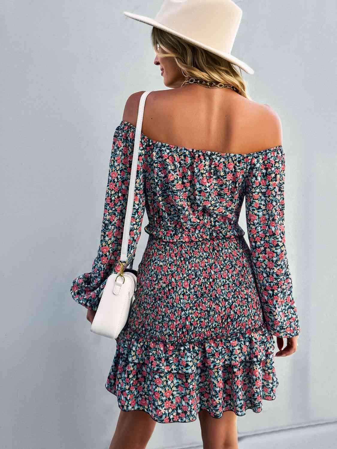 Floral Smocked Off-Shoulder Ruffled Dress