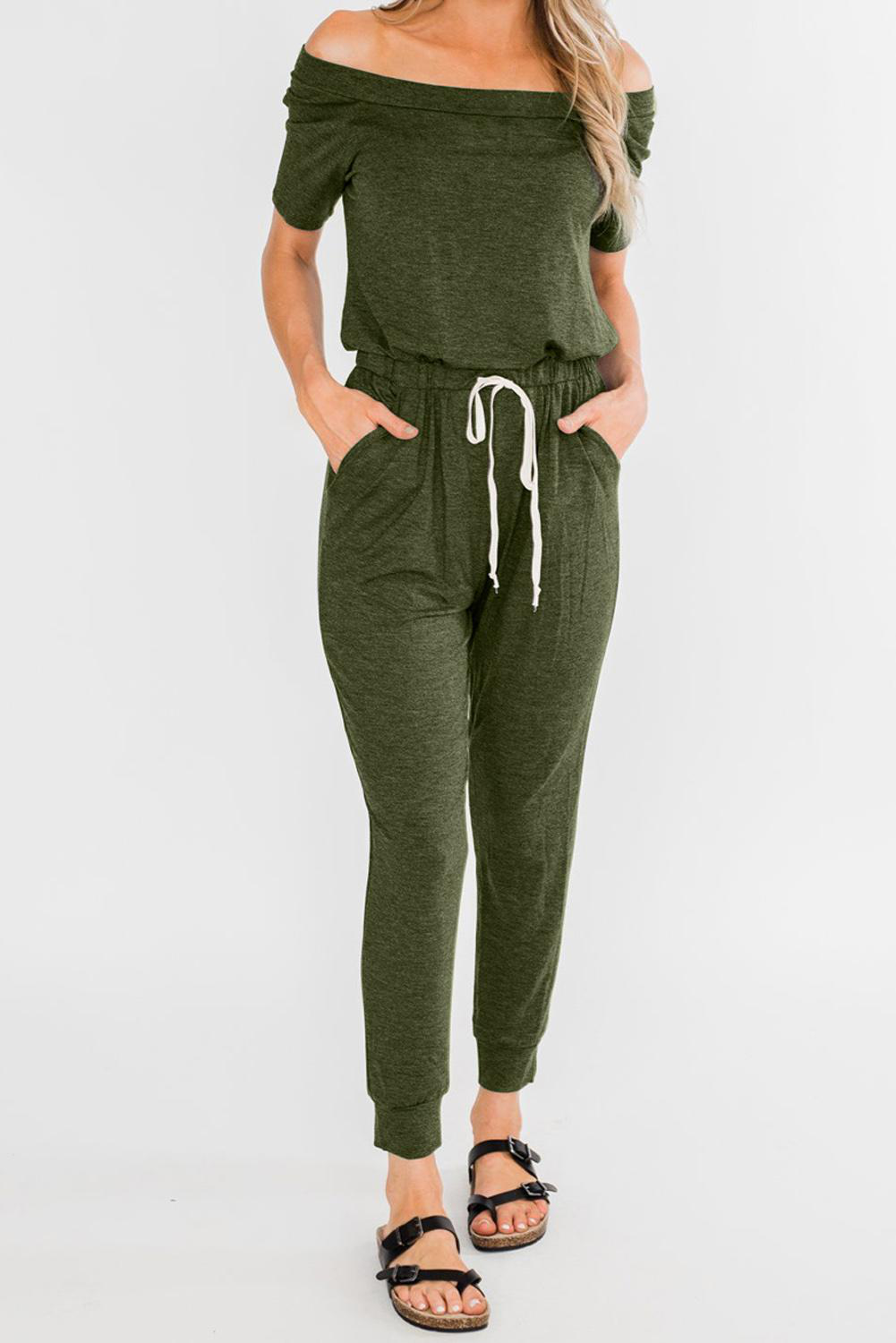 Green Living My Life Drawstring Jogger Jumpsuit