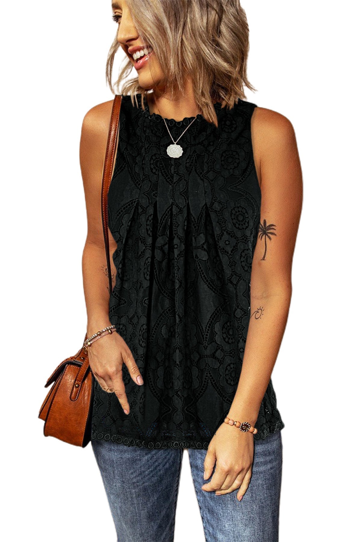 Lace Hollow Out Sleeveless T-Shirt