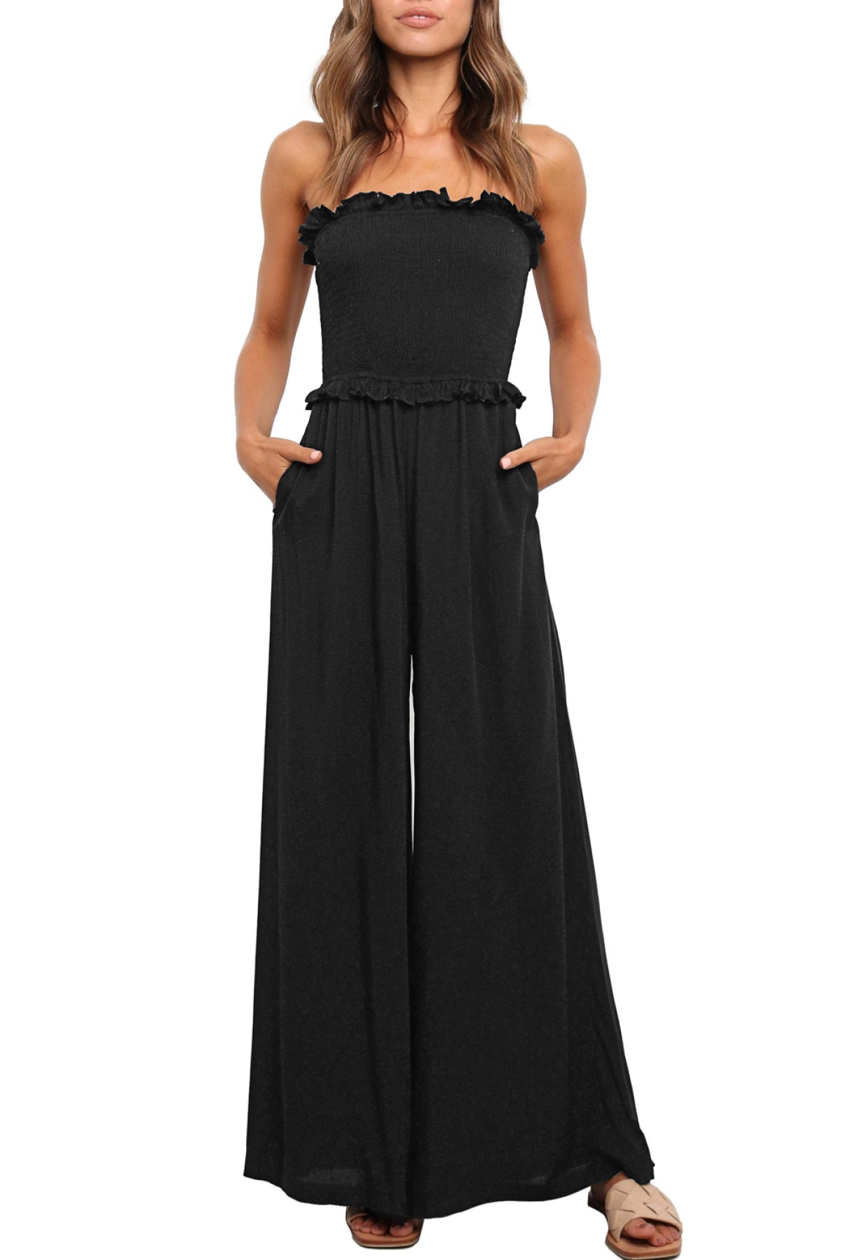 Smocked Bandeau Wide Leg Jumpsuit